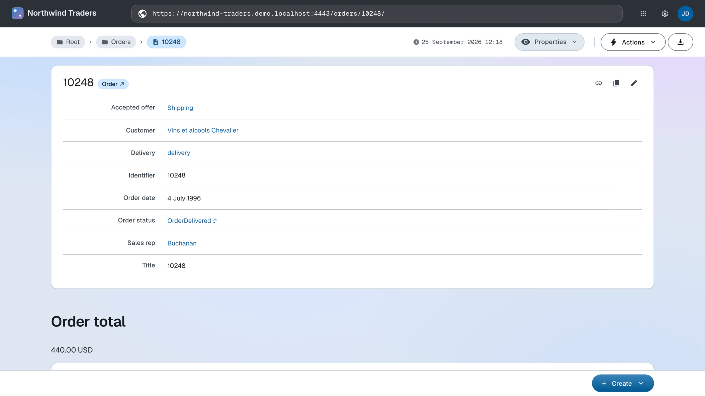 The order page after suppression — order description and total only, line items hidden